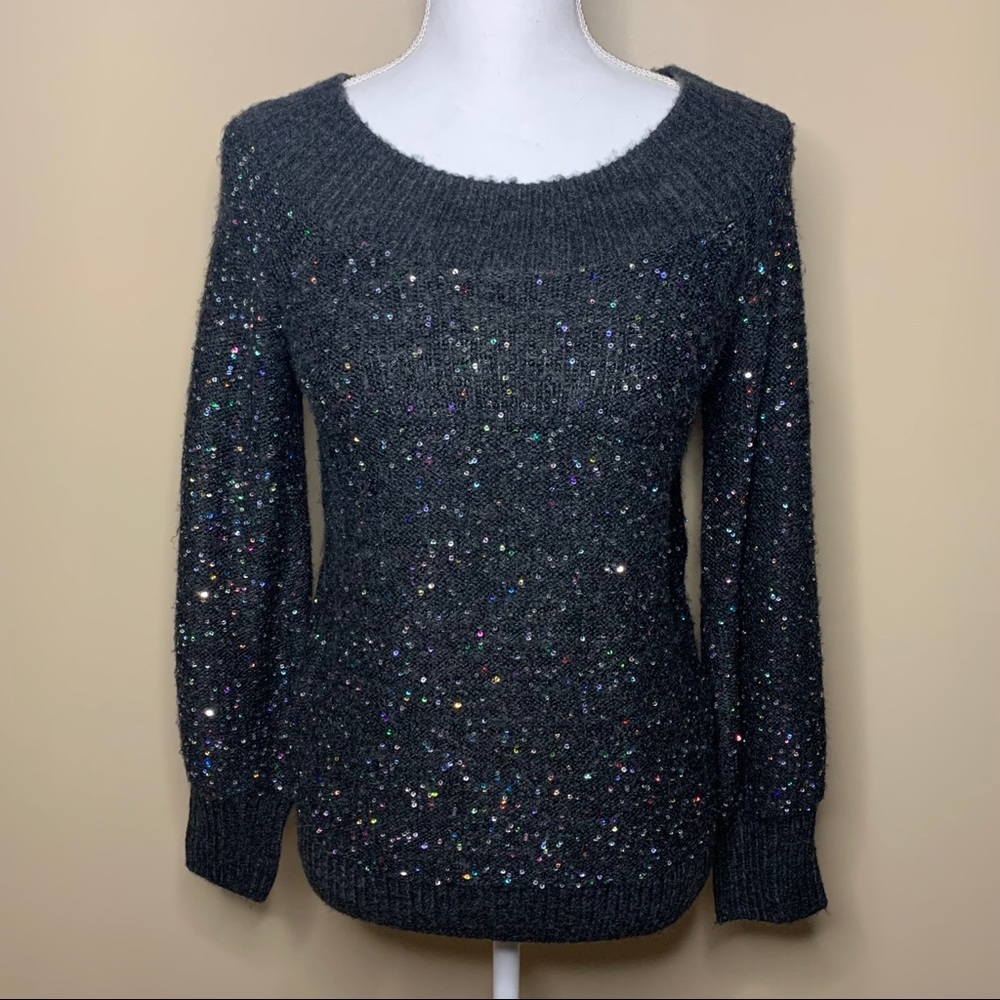 New York & Company Dark Gray Sequin Sweater